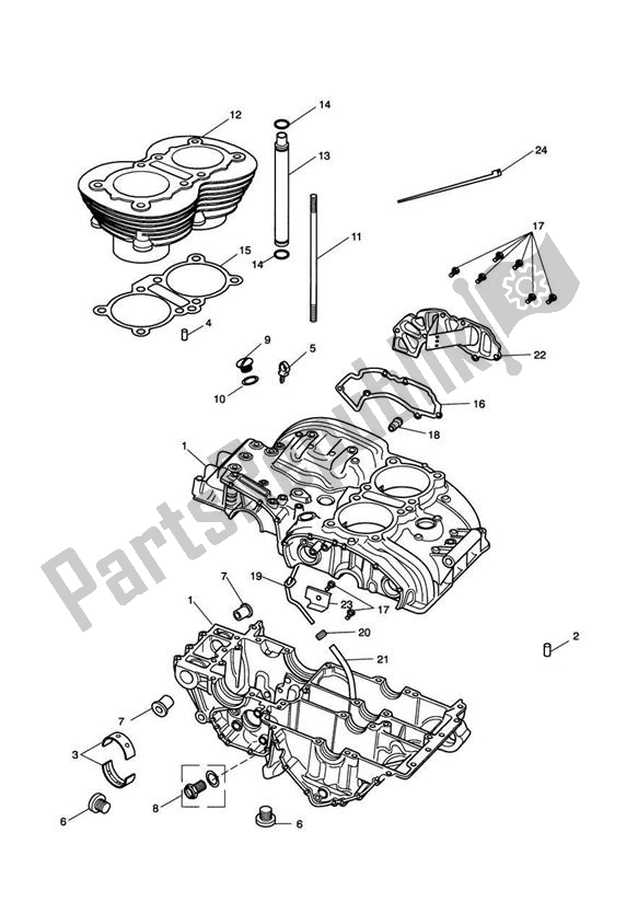 All parts for the Crankcase & Fittings From Eng No 221609 (except Eng No's 229407 To 230164) of the Triumph America Carburettor 790 2002 - 2007